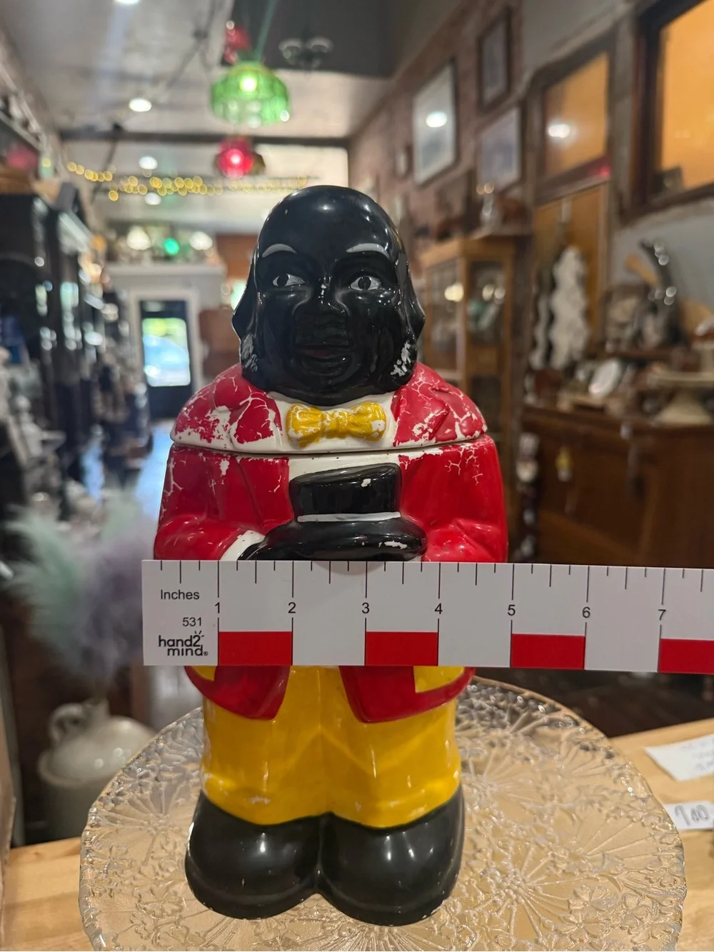 Vintage Black Ceramic Uncle Butler Cookie Jar - Red Jacket, Yellow Pants